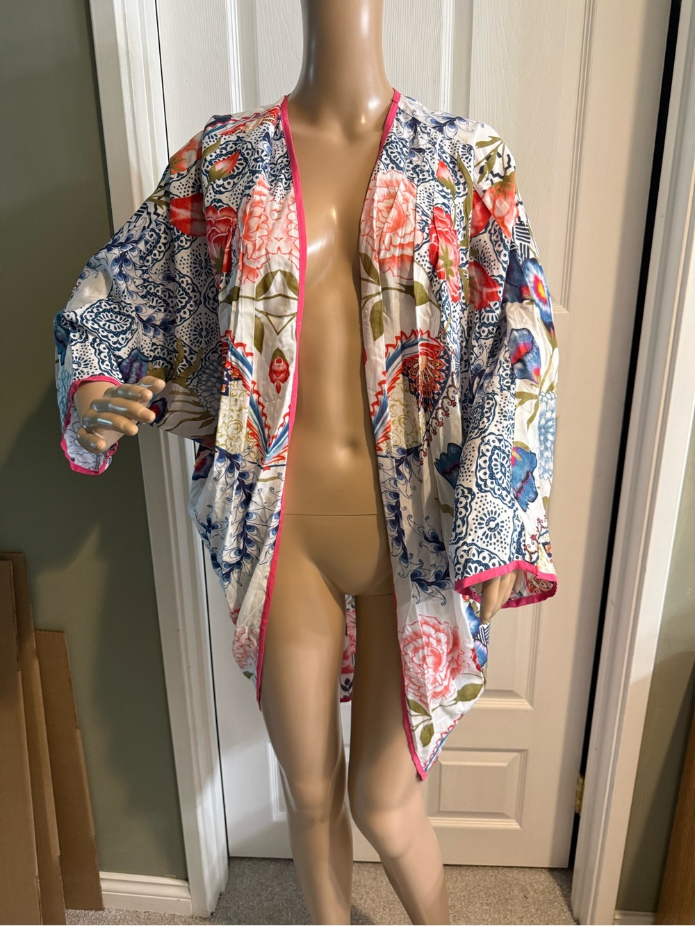 Soft Surroundings Kimono Coverup Size L XL Floral Vacation Beach
